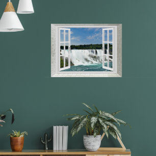 Trompe l'oeil Waterfall Fake Window View Poster