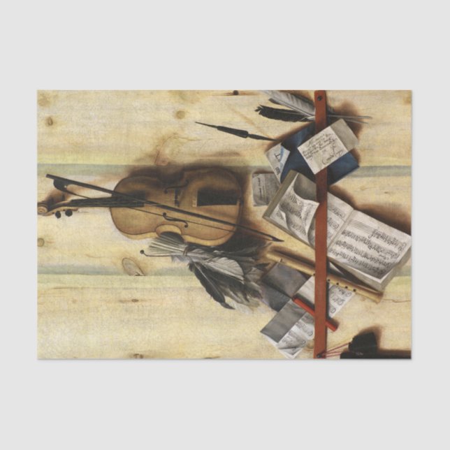 Trompe l'oeil with Violin, Music Book and Recorder Tissue Paper (Front)