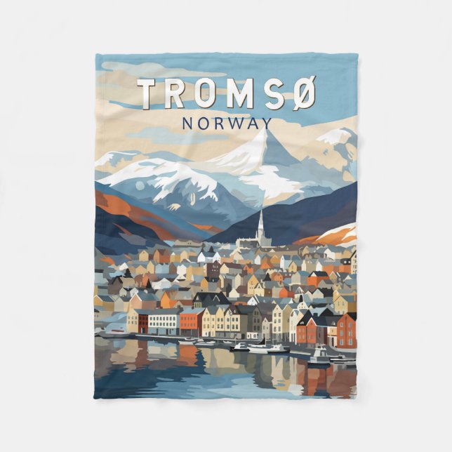Tromso Norway Travel Art Vintage Fleece Blanket (Front)