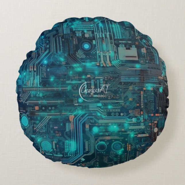 Tron Circuit Board Round Polyester Throw Pillow 16 (Front)