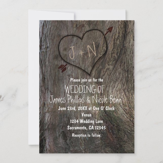 Tronc d'arbre + Invitations de mariage du coeur sc (Devant)