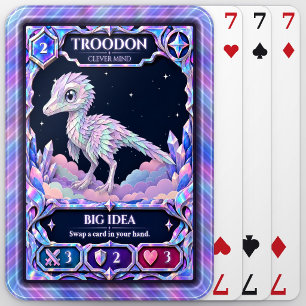 Troodon Dinosaur, Rainbow Foil Art Playing Cards