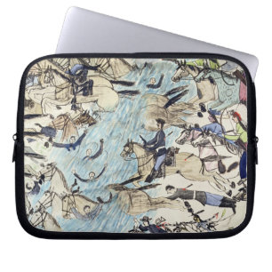 Troopers being driven across the river (ink on pap laptop sleeve