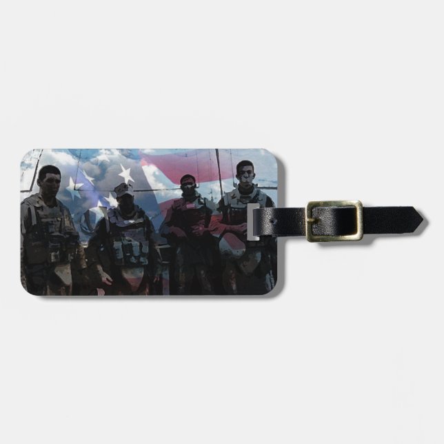 Troops and American Flag Personalized Luggage Tag (Front Horizontal)