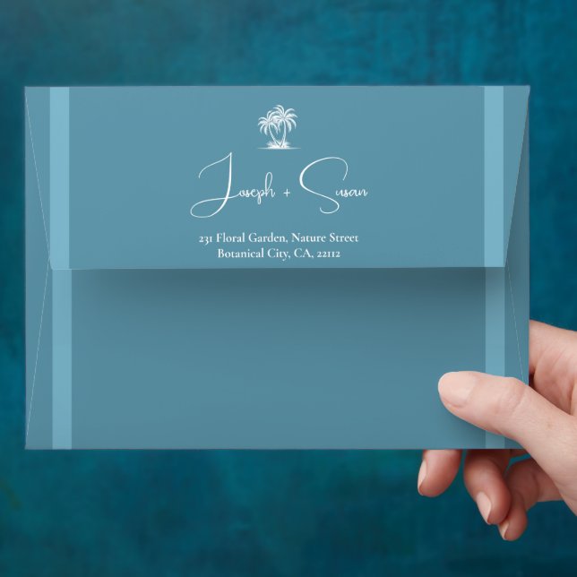 Tropcal Summer Coastal Palm Trees Return Address Envelope (Hand)