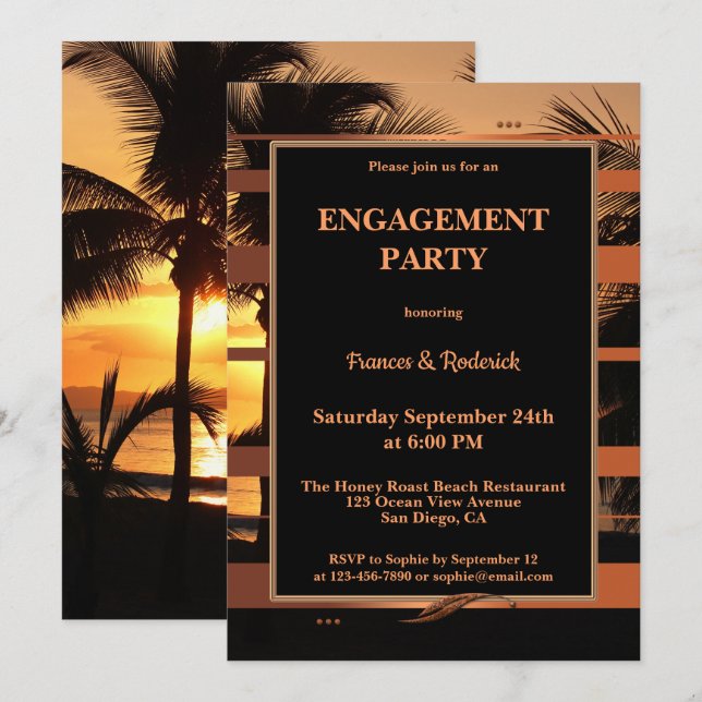 Tropcial Sunset Beach Engagement Party Invitation (Front/Back)