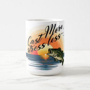 Trophy Bass Fishing Graphic Cast More, stress less Coffee Mug