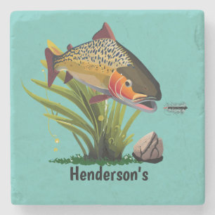 Trophy Brown Trout Wooly Worm Sandstone Coaster