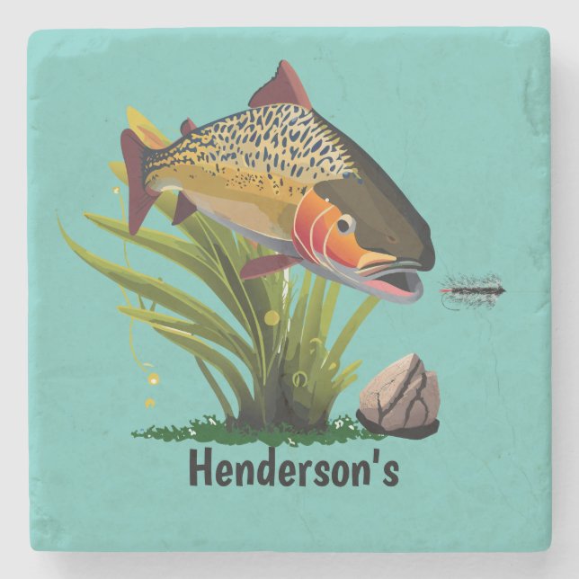 Trophy Brown Trout Wooly Worm Sandstone Coaster (Front)