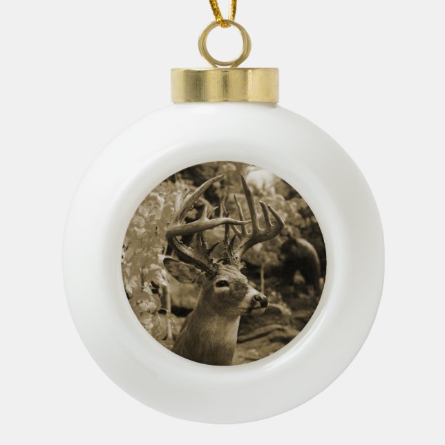 Trophy Deer Ceramic Ball Christmas Ornament (Front)