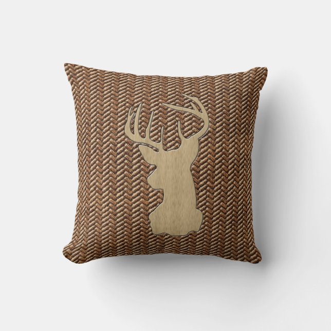 Trophy Deer with Antlers Throw Pillow (Front)