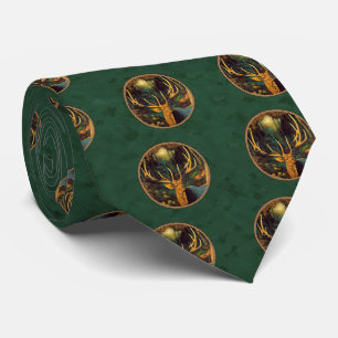 Trophy Elk Head Forest Green Tie