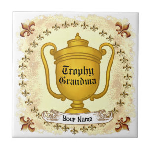Trophy Grandma custom name Tile
