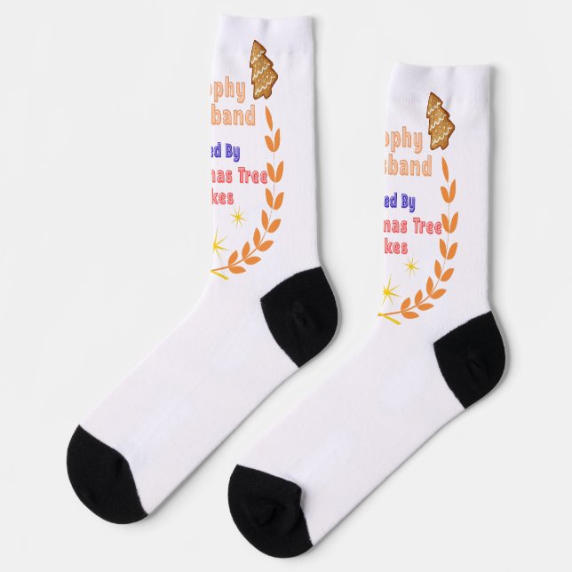 Trophy Husband Fueled by Christmas Tree Cakes Socks (Left)