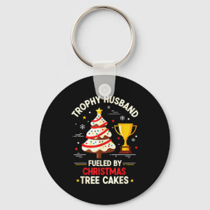 Trophy Retro Husband Fueled By Christmas Tree Cake Keychain