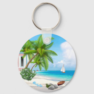 Tropic Beach Custom Name Keychain