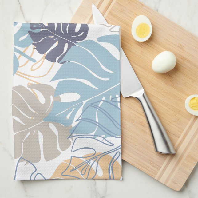 Tropic blue and yellow leaf pattern kitchen towel (Quarter Fold)