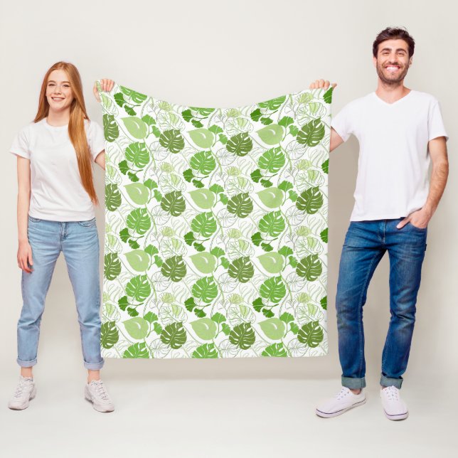 Tropic floral green pattern fleece blanket (In Situ)