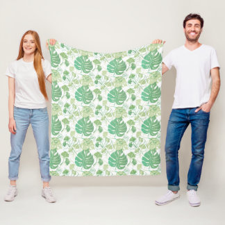 Tropic green leaf patterned fleece blanket