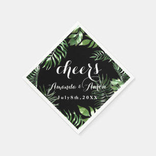 Tropic Green  Leafs Black White Floral Cheers Napkin