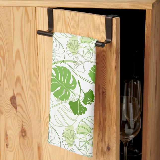 Tropic green leaves pattern kitchen towel (Thirds Fold)