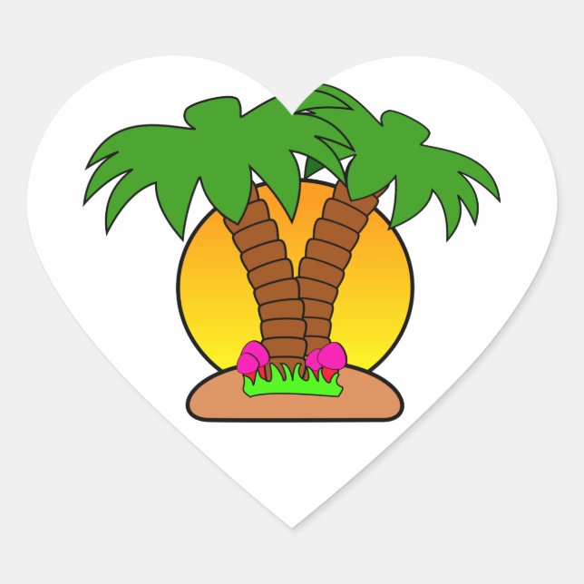 Tropic Island Sunset Heart Sticker (Front)