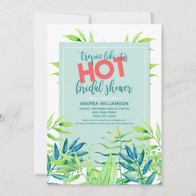 Tropic Like It's Hot Bold Bridal Shower Invitation (Devant)