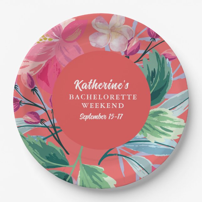 Tropic like its hot orange tropical bachelorette  paper plate (Front)