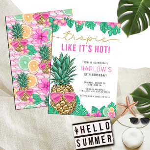 Tropic Like It's Hot Pineapple Tropical Birthday Invitation