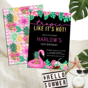 Tropic Like It's Hot Pink Tropical Birthday Invitation