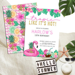 Tropic Like It's Hot Pink Tropical Birthday Invitation