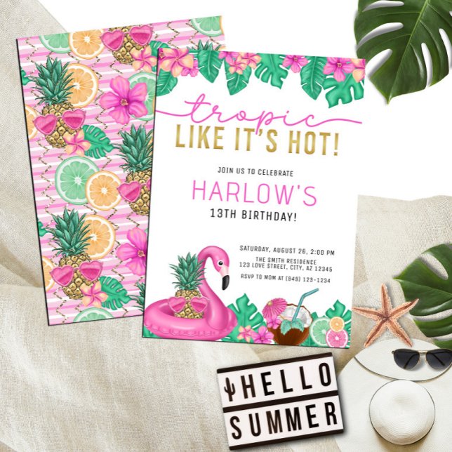 Tropic Like It's Hot Pink Tropical Birthday Invitation (Creator Uploaded)