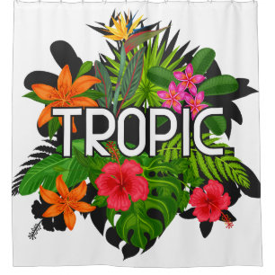 Tropic Modern tropical Hibiscus Text on green leaf
