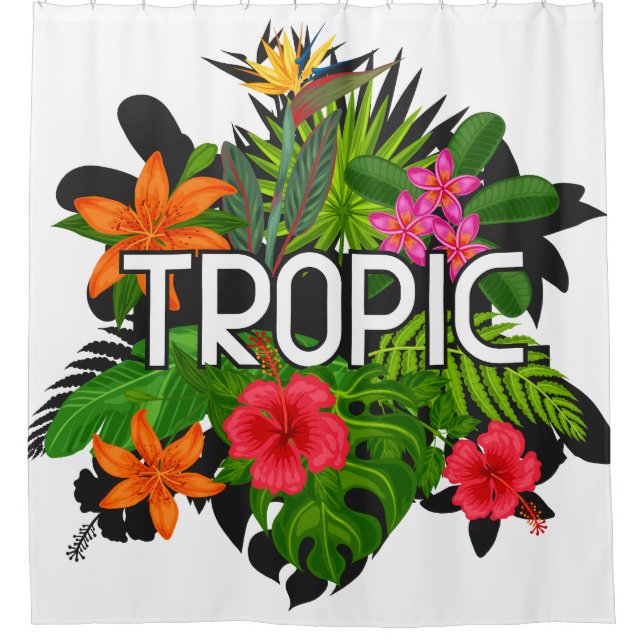 Tropic Modern tropical Hibiscus Text on green leaf (Front)