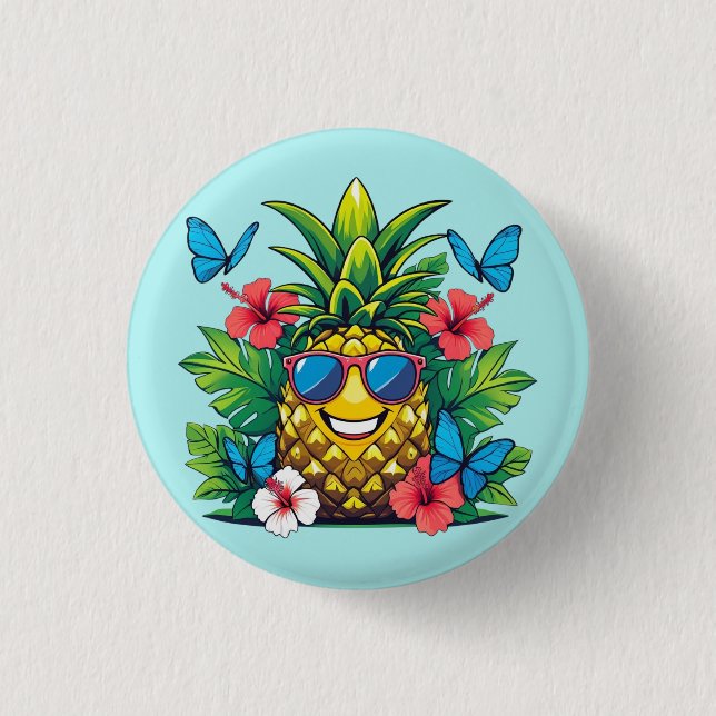 Tropic Pineapple Butterfly Hibiscus 1 Inch Round Button (Front)