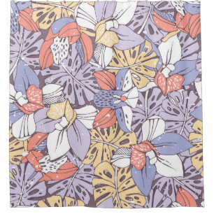 Tropic seamless pattern with orchid and monstera l