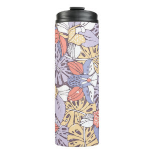 Tropic seamless pattern with orchid and monstera l thermal tumbler