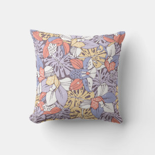 Tropic seamless pattern with orchid and monstera l throw pillow