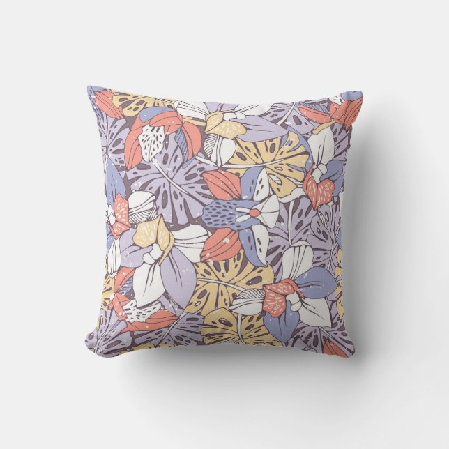Tropic seamless pattern with orchid and monstera l throw pillow (Front)