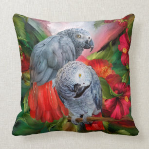 Tropic Spirits - African Greys Art Designer Pillow