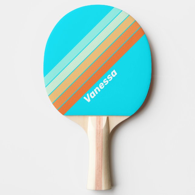 Tropic Splash Striped with Name Ping Pong Paddle (Front)