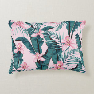 Tropic summer painting seamless pattern with palm accent pillow
