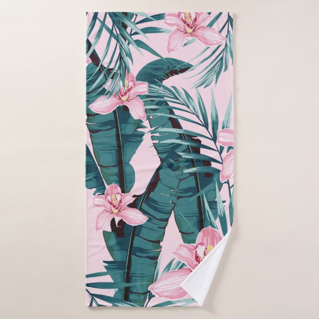 Tropic summer painting seamless pattern with palm  bath towel (Bath Towel)