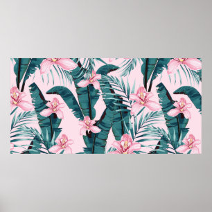 Tropic summer painting seamless pattern with palm  poster