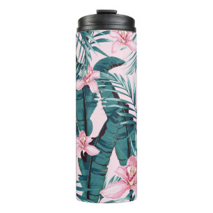 Tropic summer painting seamless pattern with palm  thermal tumbler