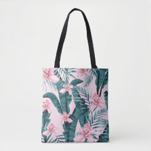Tropic summer painting seamless pattern with palm tote bag