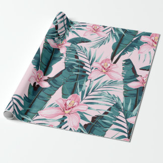 Tropic summer painting seamless pattern with palm  wrapping paper