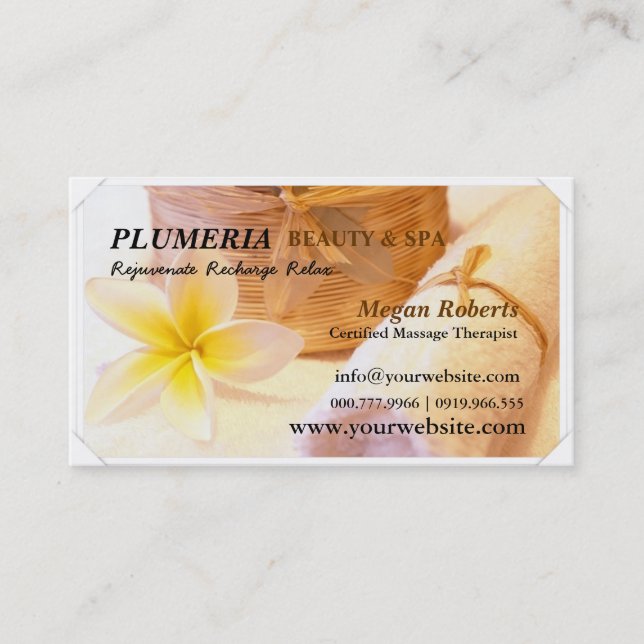 Tropic White Plumeria Spa Skin Care Massage Salon Appointment Card (Front)