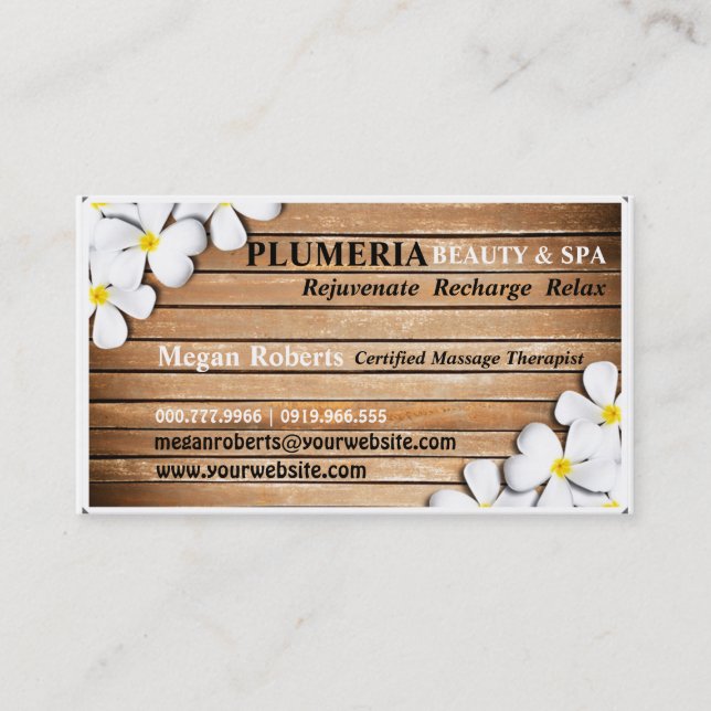 Tropic White Plumeria Spa Skin Care Massage Salon Appointment Card (Front)
