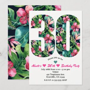 Tropical 30 30th Thirty Birthday Party Invitation